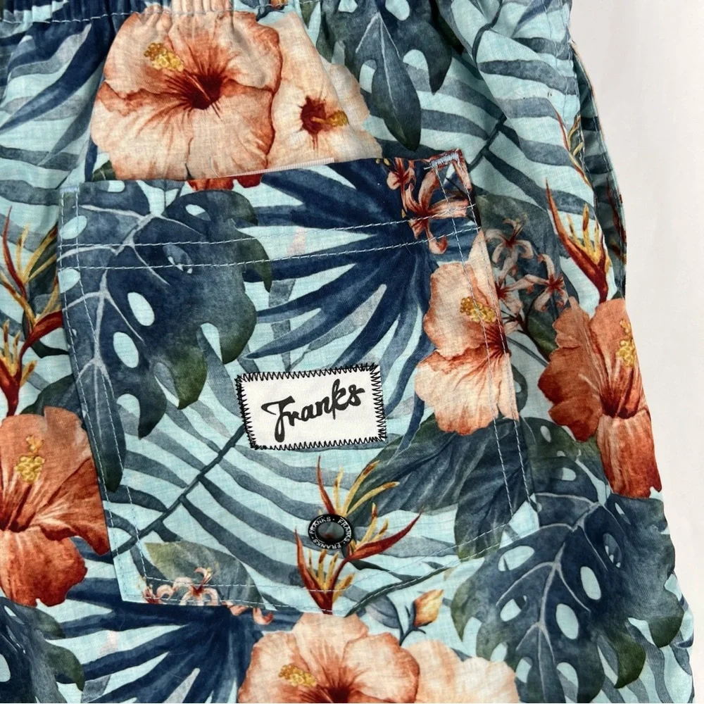 Franks Maui Sky Floral Print Mid Length Swim Trunks Lightweight Quick Dry Size M